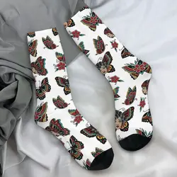 American Traditional Butterfly Tattoo Flash Pattern Socks Autumn Animal Stockings Gothic Men Medium Socks Anti Bacterial Socks