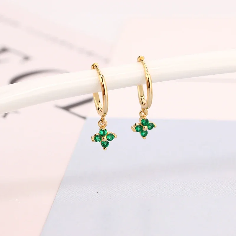 Four Leaf Clover Turquoise Blue Green Zircon Drop Earring for Women Fashion Piercing Rock Punk Party Jewelry Ohrringe Pendientes