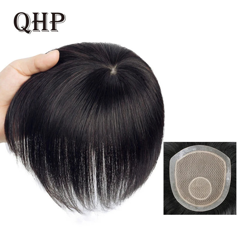 Toupee For Men Silk Base Men's Capillary Prosthesis Lace PU Men's Wigs 100% Remy Human Hair Wigs Straight Hair Prosthesis Man