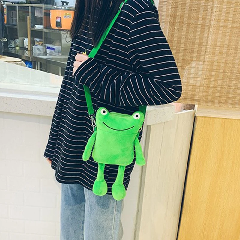 Creative Cartoon Shoulder Bag Cute Green Frog Crossbody Bag Women Messenger Bag Ins Girl Plush Bag Handbag