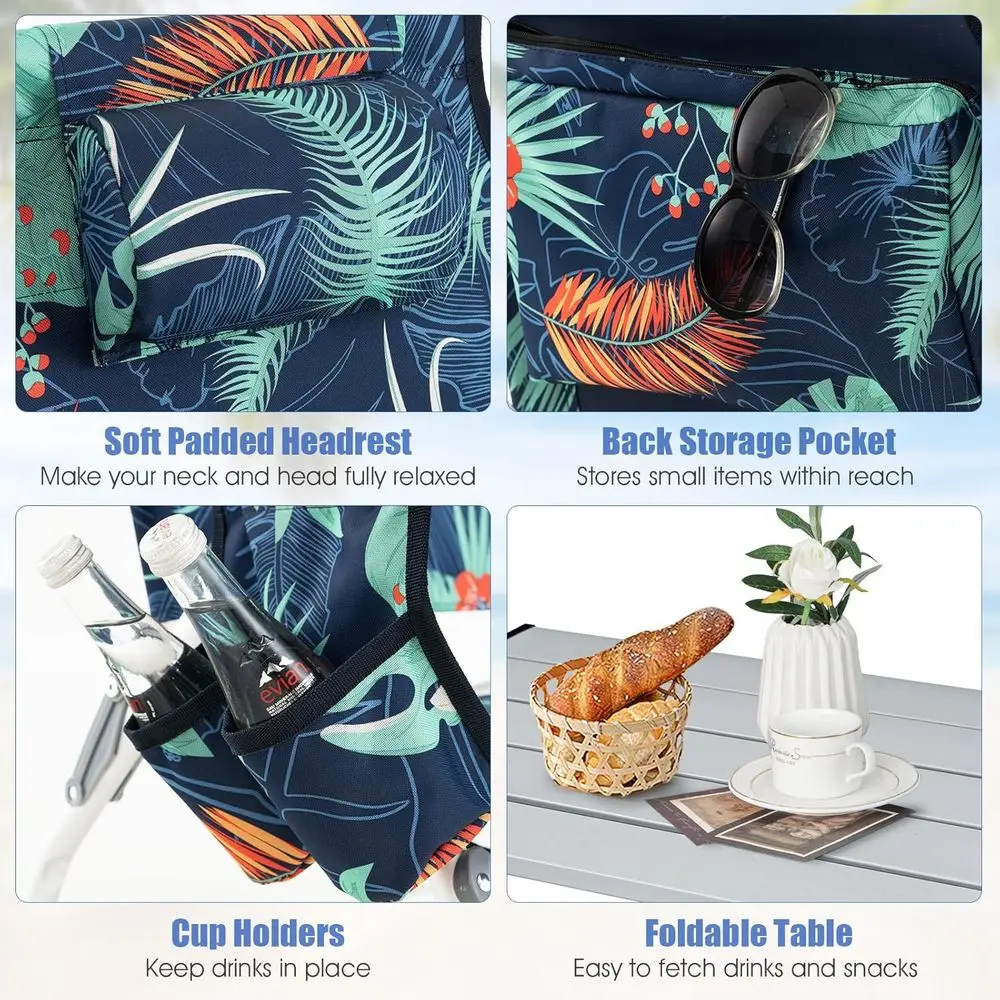 Tragbarer Strandstuhl mit Tisch, Kühltasche, Getränkehaltern und Handtuchstange