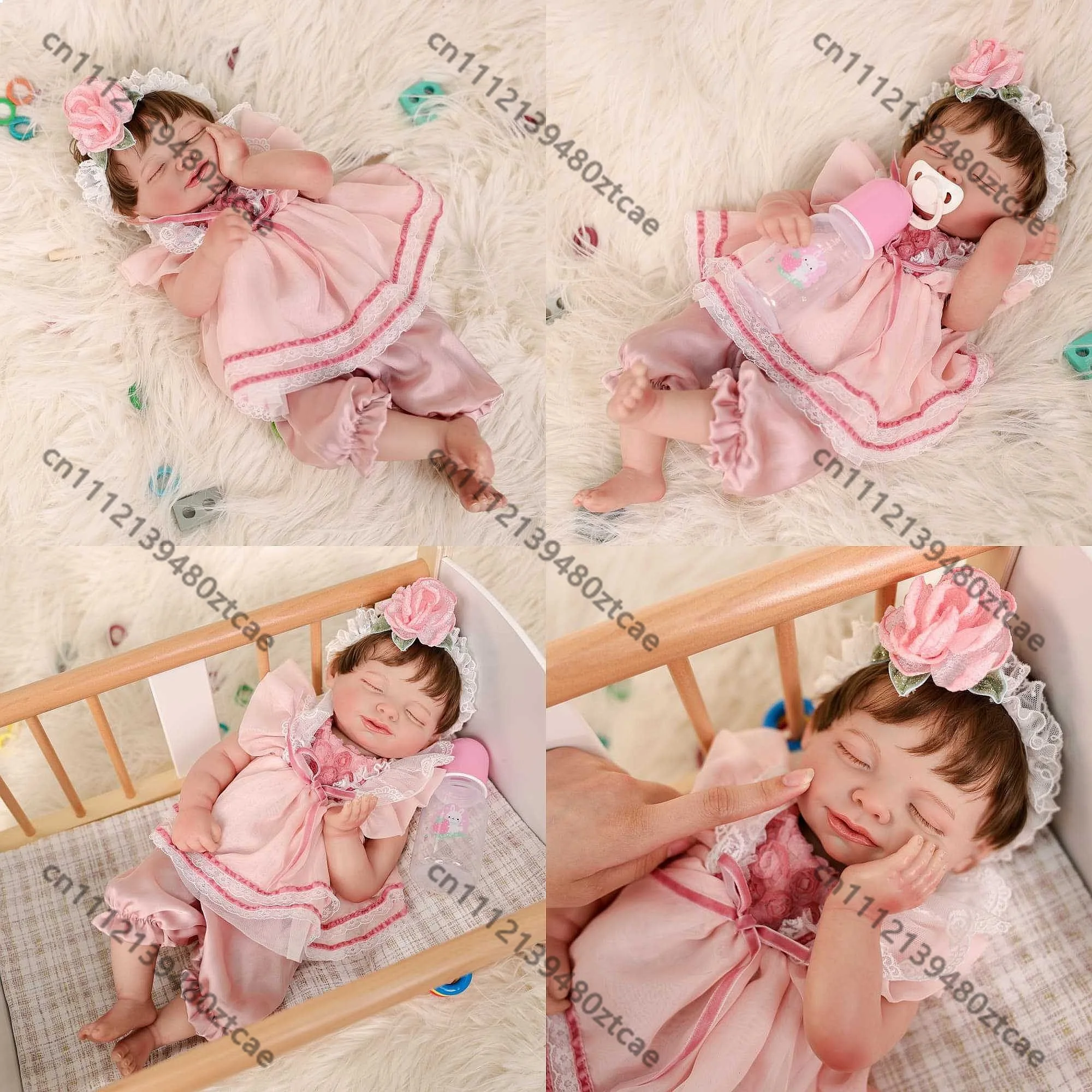 20 Inch Reborn Baby Doll Sleeping Pose Soft Cloth Body 46cm Pink Dress