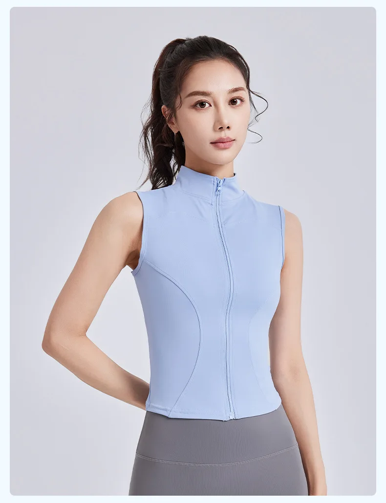 

2025 спортивный жилет на молнии, куртка без рукавов, топы для бега, йоги, рубашки с высоким воротом, спортивный топ, женские топы для фитнеса и тренировок