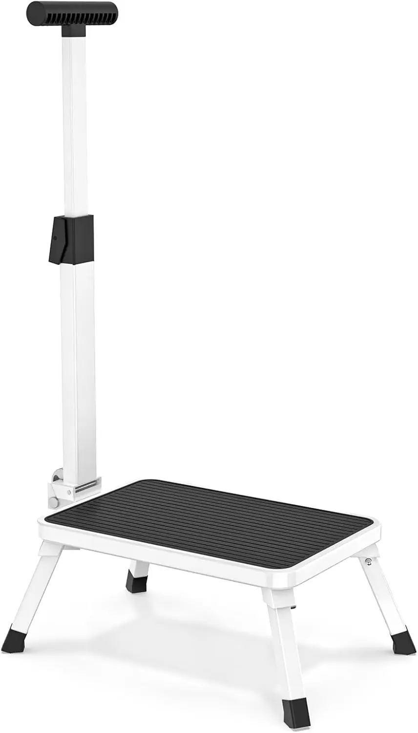 Foldable Step Stool with Adjustable Handle for Adults & Seniors, Non-Slip Platform, 330 Lbs Capacity, Space-Saving Design