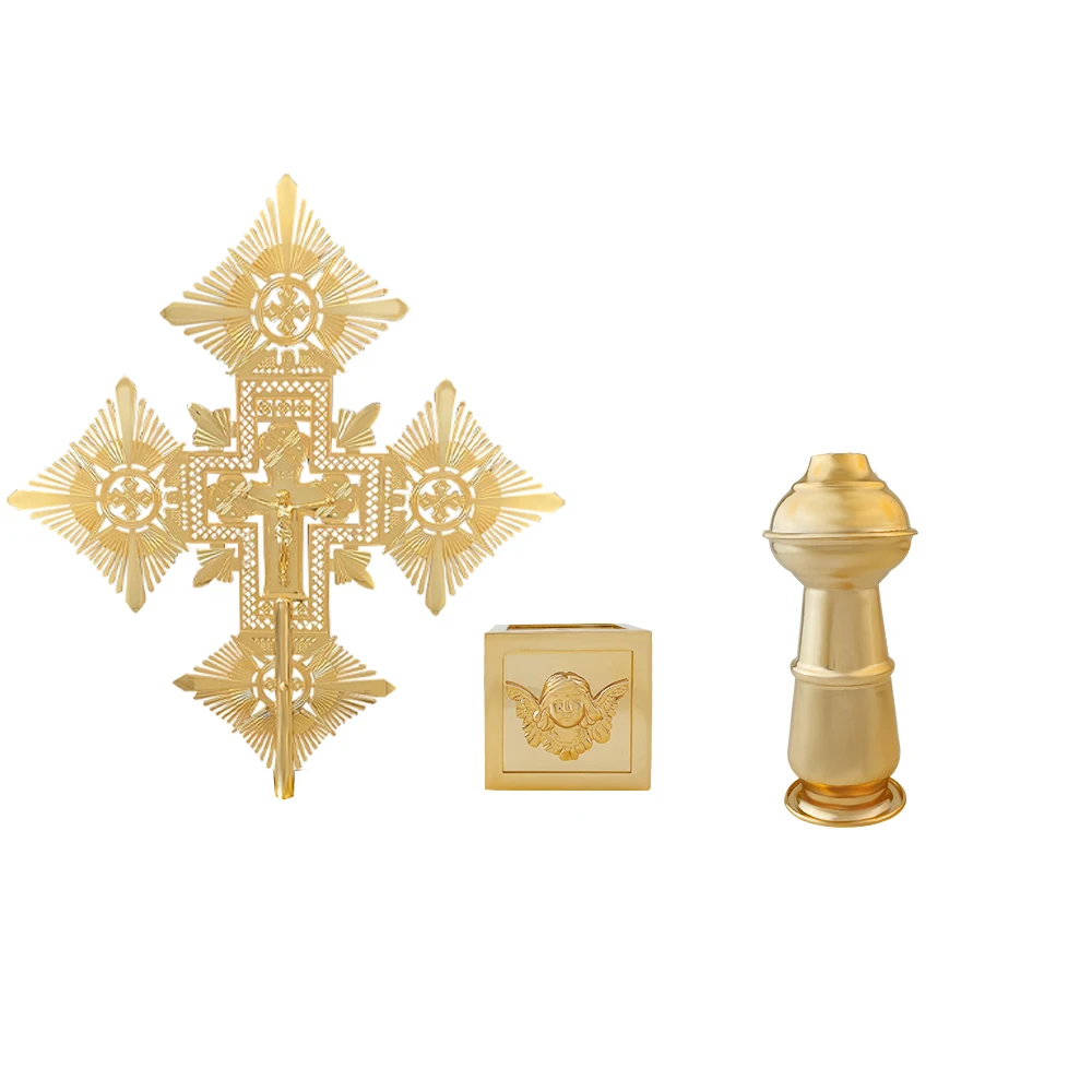 New 2026 Orthodox Processional Cross Gold Plated Alloy Large 82.5cm Religious Crucifix Church Altar Decor Byzantine Easter Gift
