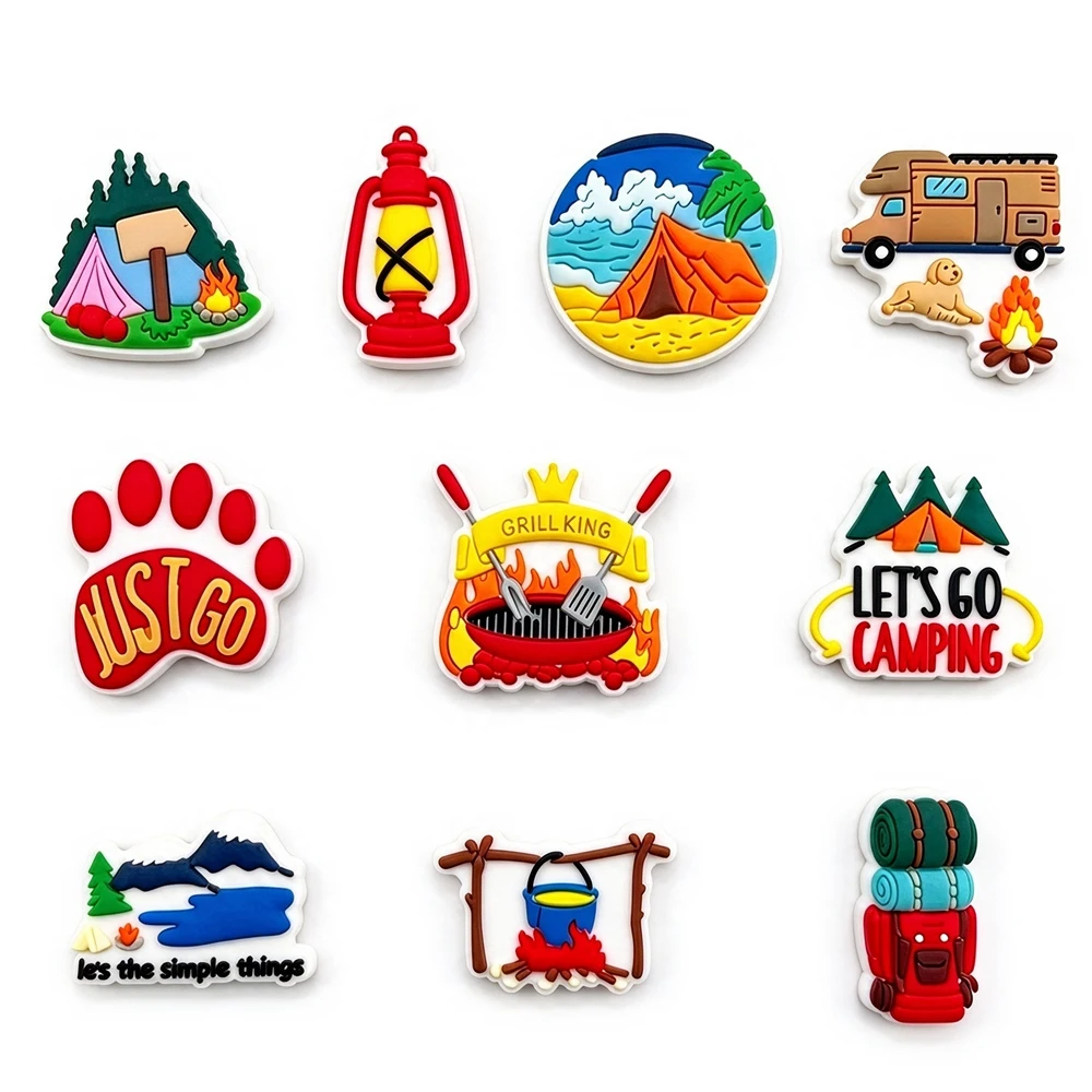 Outdoor Camping 10PCS Tent BBQ Kerosene Lamp Shoe Charm PVC Wristband Bag Decor Buckle Detachable DIY Waterproof Party Gift