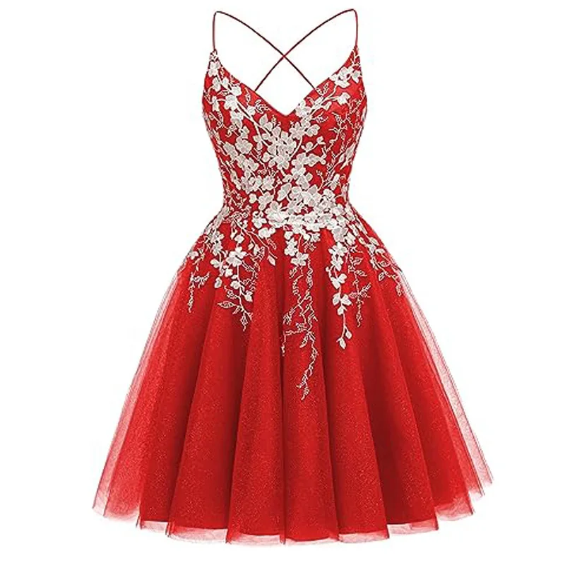 Customized Elegant Above Mini Skirt Appliques Tulle Homecoming Prom Party Gowns Tulle Vestido De Noche