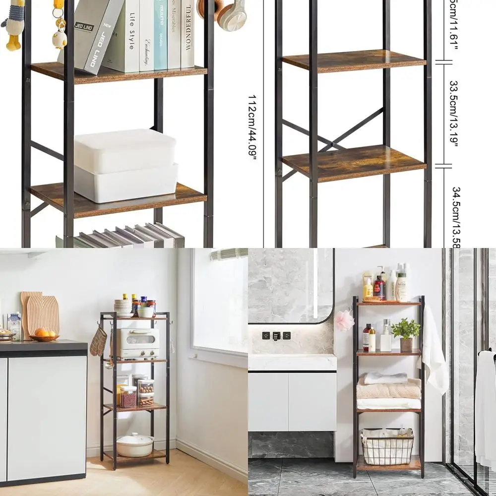 

4-уровневая компактная книжная полка-лестница, коричневый в деревенском стиле, многофункциональное хранилище для дома, офиса и кухни