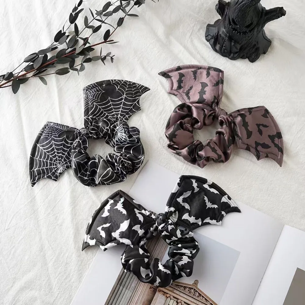 Creative Star Bat Scrunchie Gothic Silver Halloween Hair Bow Elegant Spider Web Hair Tie Cosplay