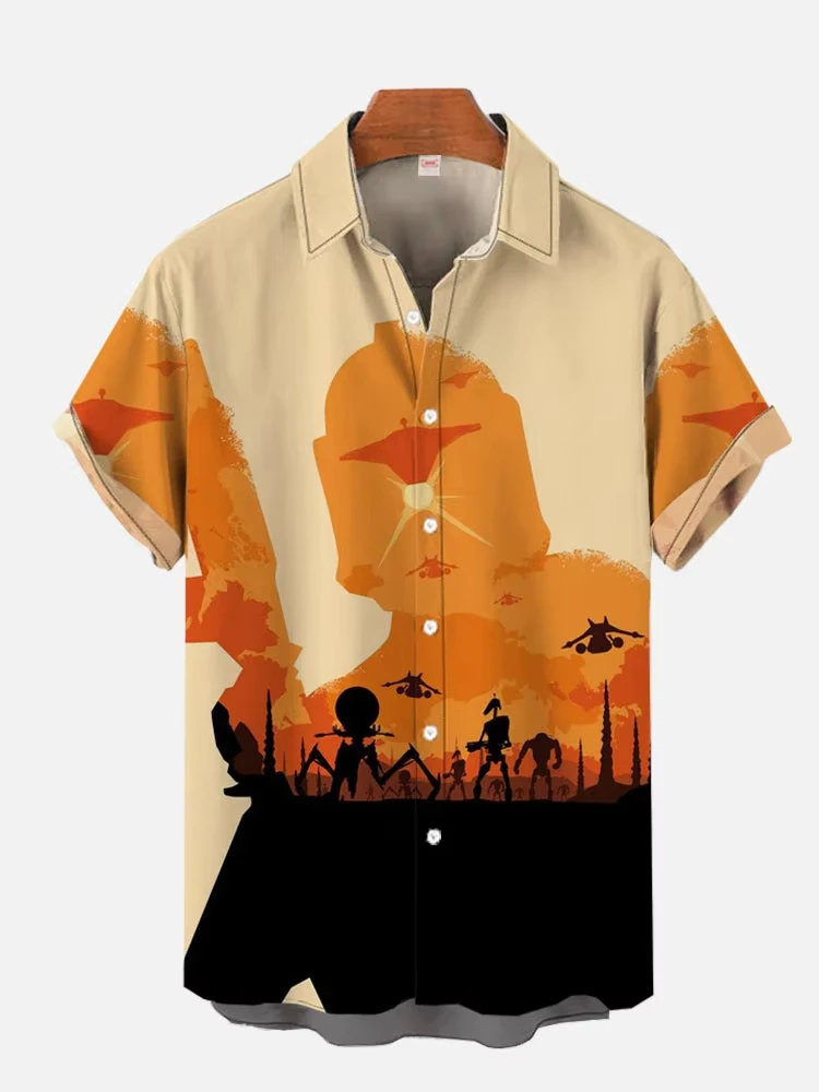 

Men's Cyber Style Shirt Future Technology Print Lapel Collar Short Sleeve XS-5XL Street Ready​