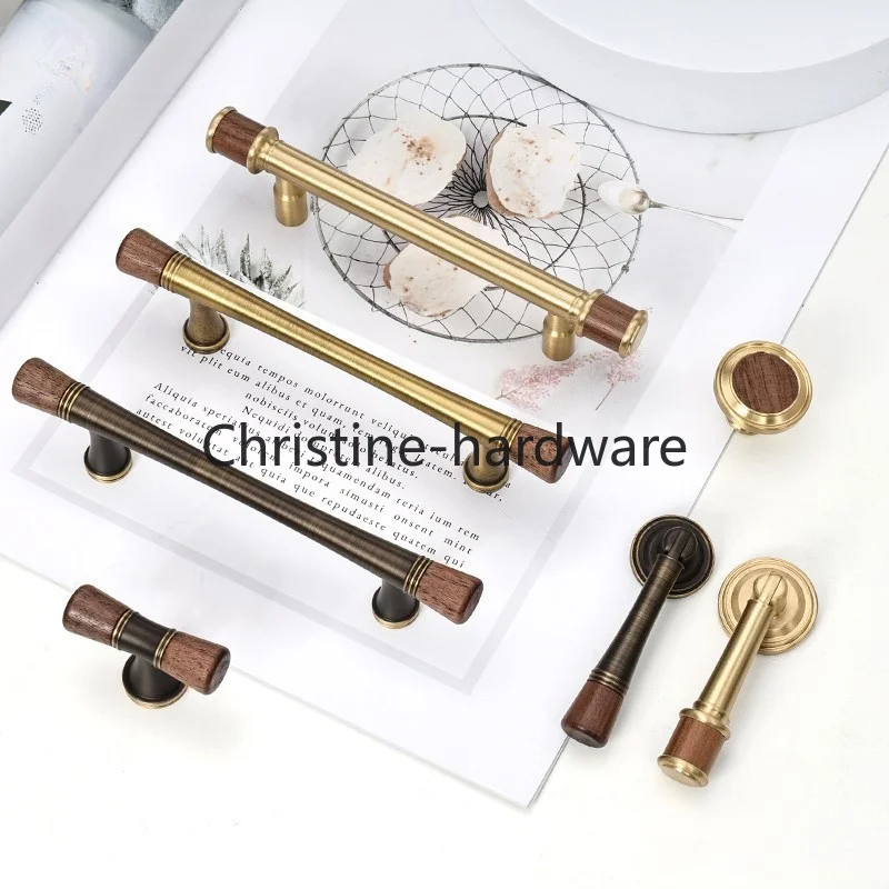 

Walnut brass handle retro new Chinese style Huanggu handle antique drawer furniture cabinet wardrobe door handle