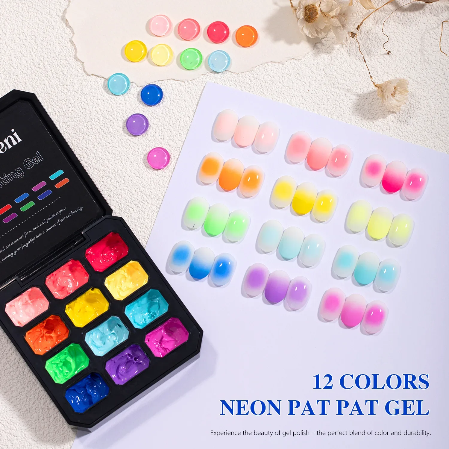 

12Grids Neon Gradient Nail Pat Gel Palette Patting Painting Stamping Rubing Blush Gel Nail Polish Soak Off UV LED Gel Varnish