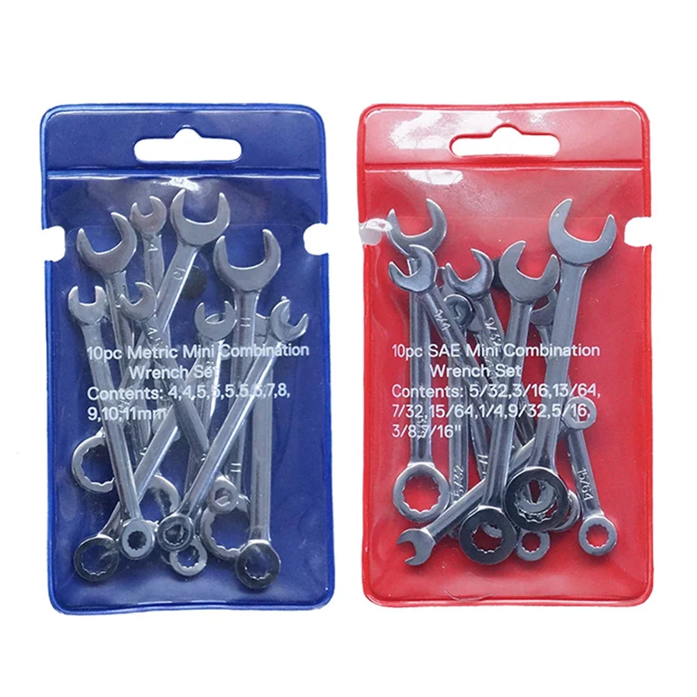 

10pcs Metric/Inch Mini Wrench 4-11mm Mirror Throw Open End Set Repair Car Tools Combination Wrench Multitool Plum Wrench