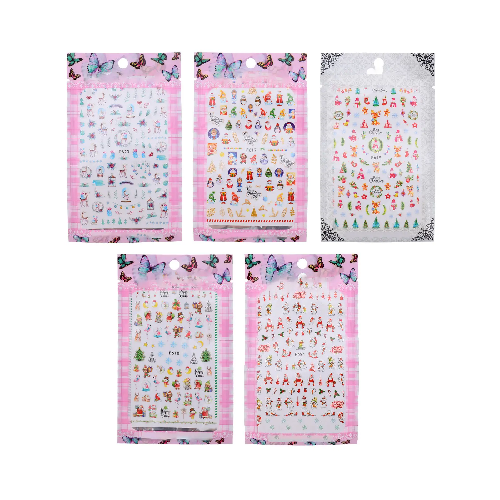 

5 Sheets Nail Art Stickers Christmas Decoration Cartoon Manicure Decorations Holiday Decals Embossedchristmas