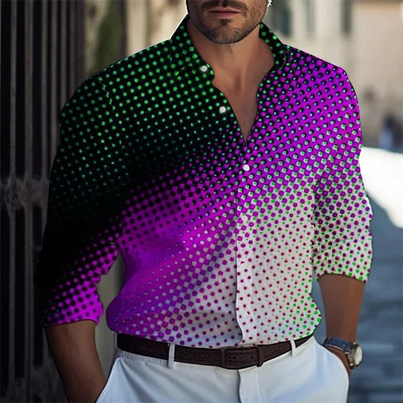 Chemise à changement de couleur cercle en pointillés pour hommes, haut élégant et tendance, design original, grande taille, nouvelle mode, 2024