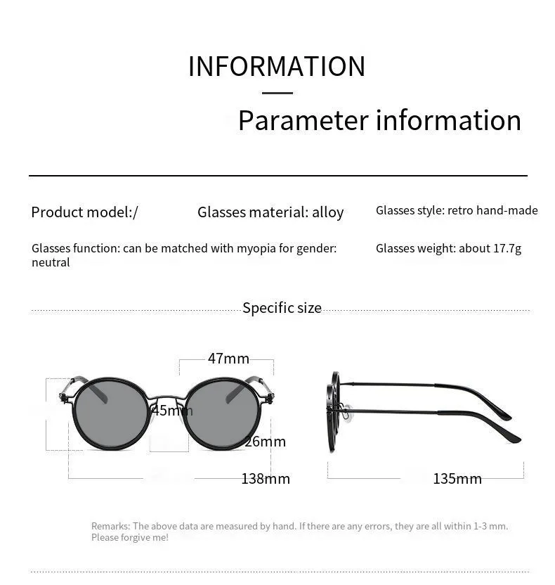 2026 Modische Neue Metall-Sonnenbrille mit Kleinem Rahmen, Runde Retro-Brille für Herren, Street-Photography-Brille, Hip-Hop UV-Schutz Sonnenbrille – Detail 7