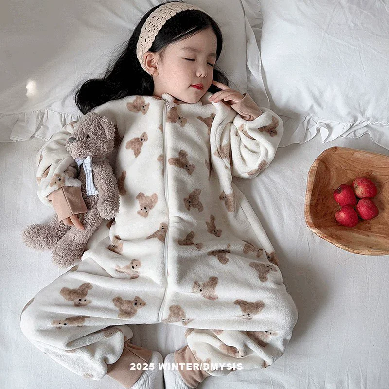 Baby Cartoon Flannel Jumpsuit Winter Kids Fleece Warm Pajamas Rompers Children Clothes Girls Boys Bodysuit 1-6 Years