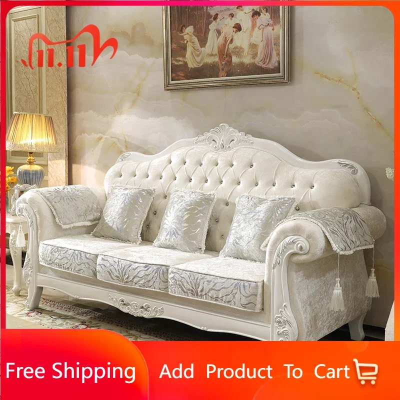 

3 Seater White Sofa Hand Carve Simple Beauty Luxury Sofa Fabric Apartment Muebles Para Salas Modernos Living Room Furniture