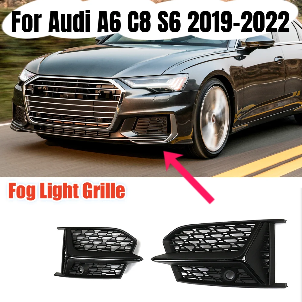 

For Audi A6 C8 S6 2019-2022 Sports S-Line Bumper Car Front Bumper Fog Light Frame Fog Lamp Grille Protector Cover Car Accessorie