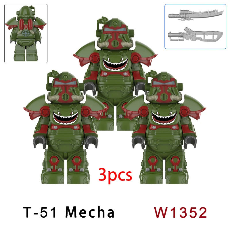 3pcs Military T51 Armor BOS Soldiers Mini Anime Action Fallouts Figures Robot Knights Building Blocks Bricks Toys Gifts