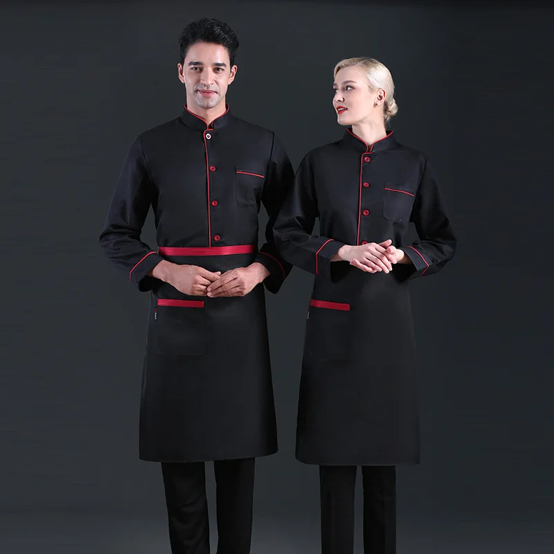 

Осенние и зимние униформы для поваров отелей, мужская рабочая одежда для кухни ресторана с длинными рукавами, индивидуальные униформы для поваров кейтеринга на заказ.