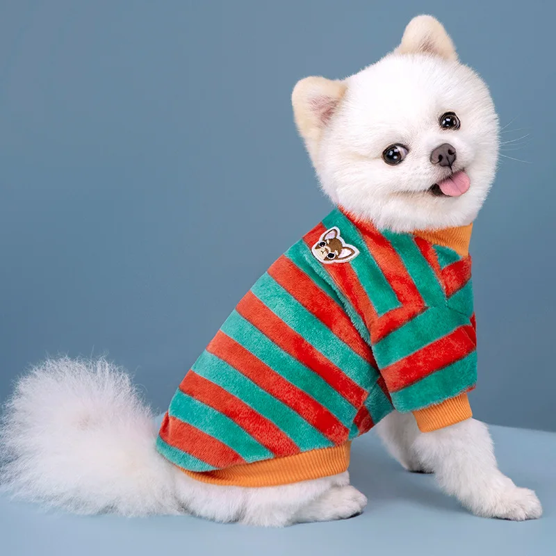 Autumn and Winter Rainbow Striped Pet Clothes Cute and Warm Teddy Cat Clothing Dog Supplies Dog Hoodie Schnauzer Costume