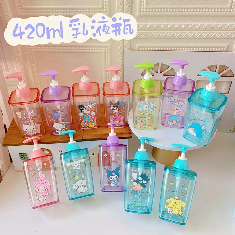 Sanrio Candy Color Soap Bottle Hello Kitty Cinnamoroll Girly Heart Press Bottle Bathroom Shower Gel Shampoo Dispensing Bottle