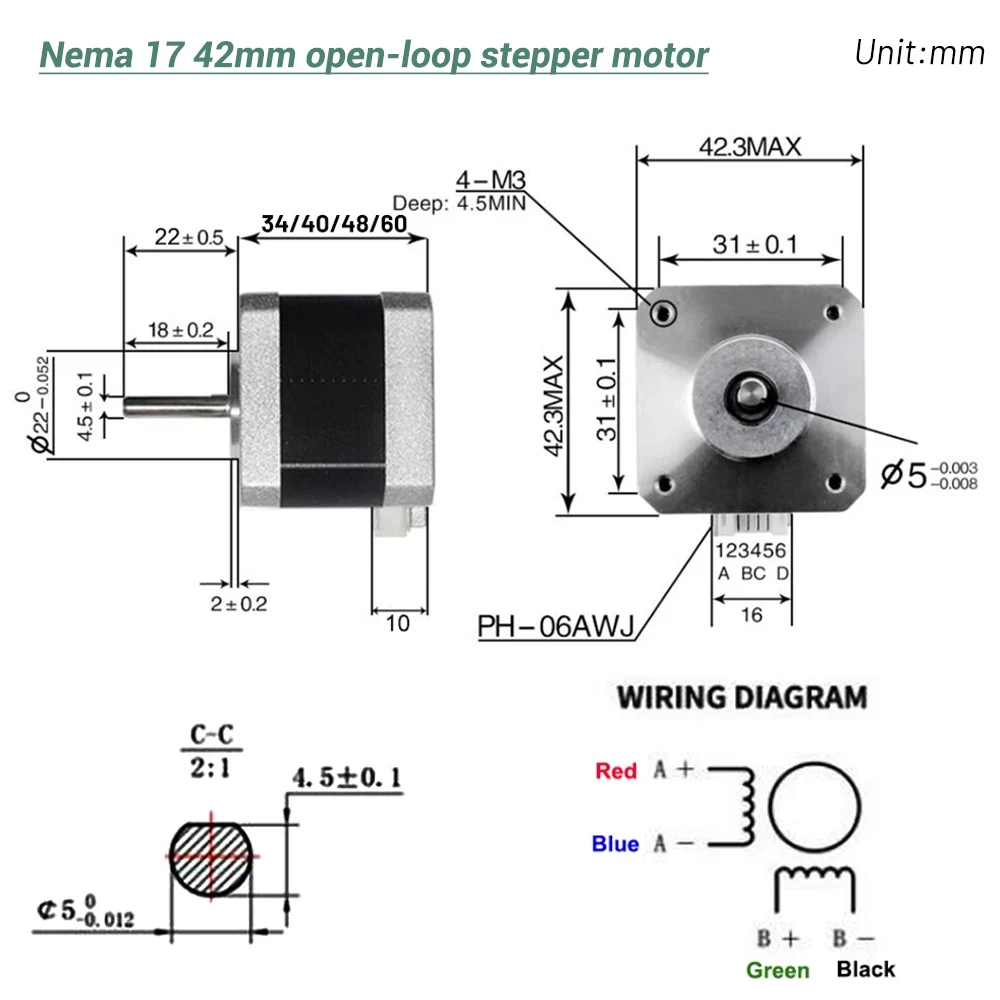 Nema17 Stepper Motor 42 Motor 4-Lead 0.28Nm/0.42/0.56Nm/0.7Nm 1.8 Degree for Diy 3D Printer Scanner Wheeled Robot Drive