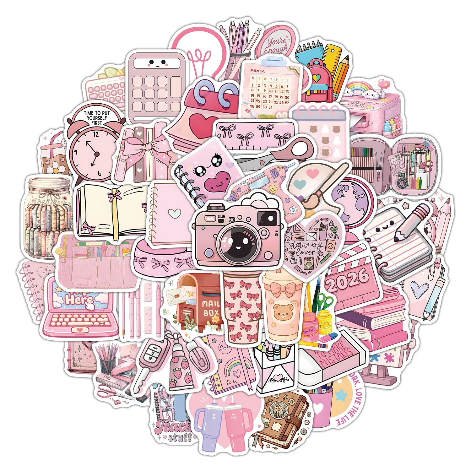 10/30/50 Stück Rosa Kawaii Schreibwaren-Aufkleber für Notizbuch, Kamera, Laptop, Kaffeetasse, DIY-Dekoration, Laptop, Gepäck, Graffiti-Aufkleber-Set