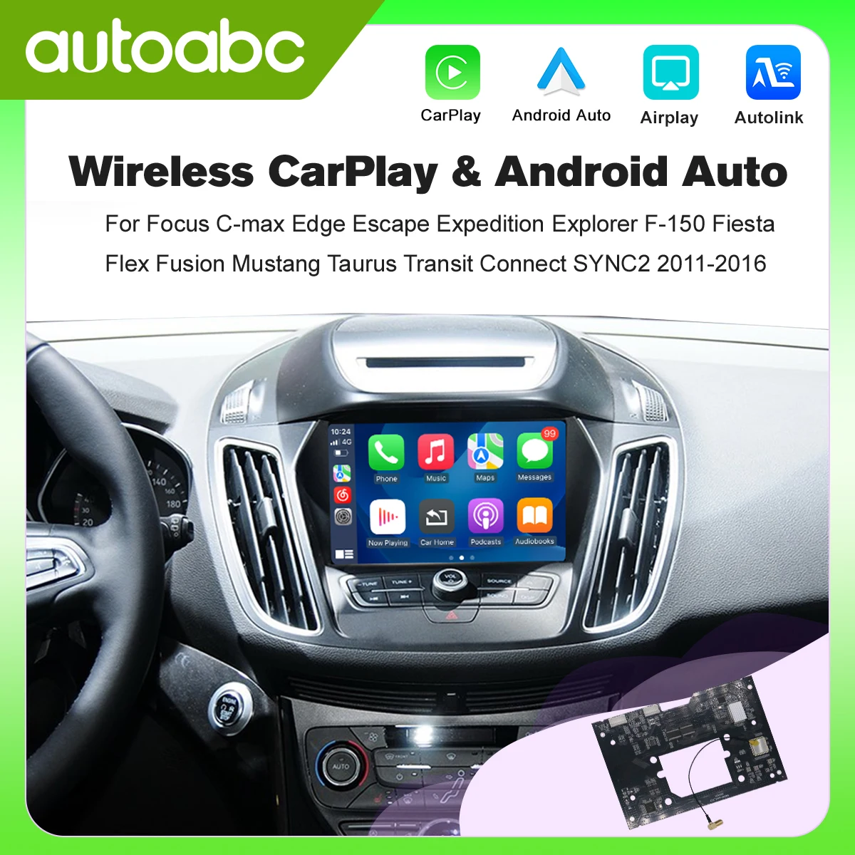 Kabelloses Carplay für Ford Fusion C-max Explorer Focus Fiesta Edge F150 Sync2 System 2011-2016 Decoder Android Auto