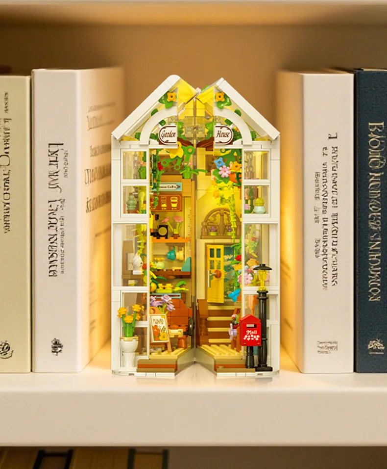Idea Architecture Buchstützen Baustein Gewächshaus Blumenhaus Modell Konstruktionssteine Buchständer Modellspielzeug mit Licht – Detail 2