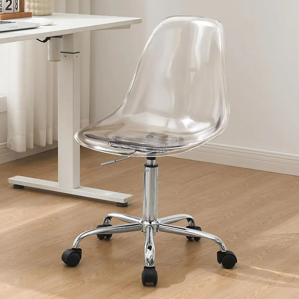 Adjustable Acrylic Swivel Chair with Wheels for Home Office, Vanity, and Small Spaces