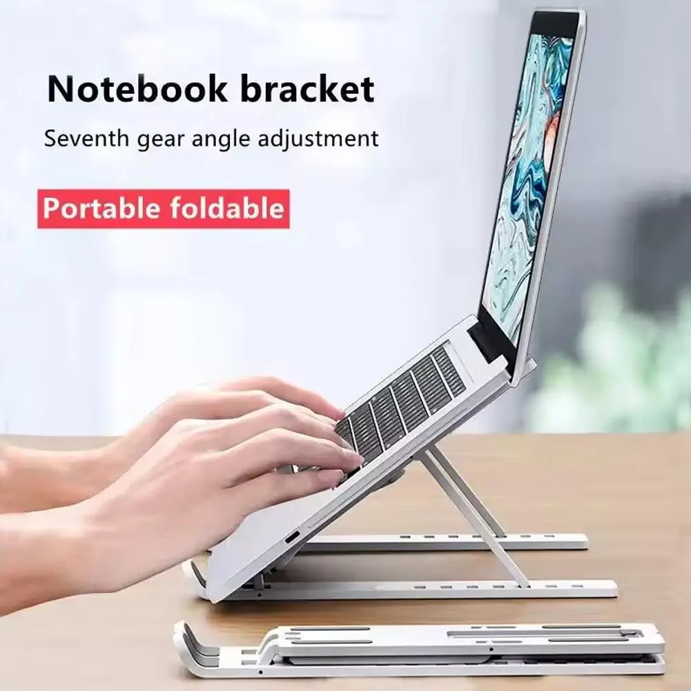 Foldable Portable Mini Laptop Stand Hollow Heat Dissipation 7/10 Gears Adjustable Height Silicone Anti-slip Triangle Support