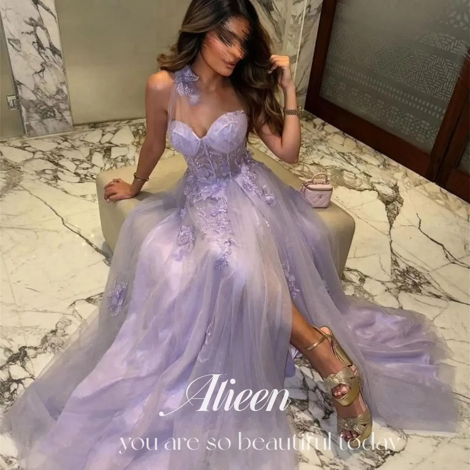 

Aileen Sweetheart Lilac One Shoulder Lace Elegant Woman Wedding Party Dress Luxury Evening Dresses 2024 Gala Prom Graduation