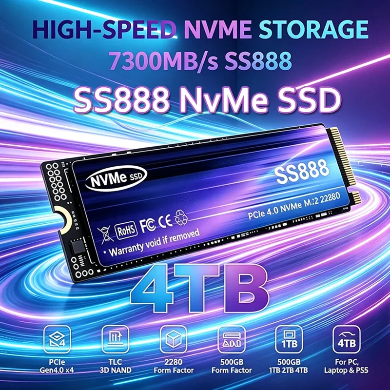 High-speed  M.2 SS888 NVMe SSD 500GB 1TB 2TB 4TB PCIe Gen4 High Performance Internal Drive Storage Upgrade For PC Desktop Laptop