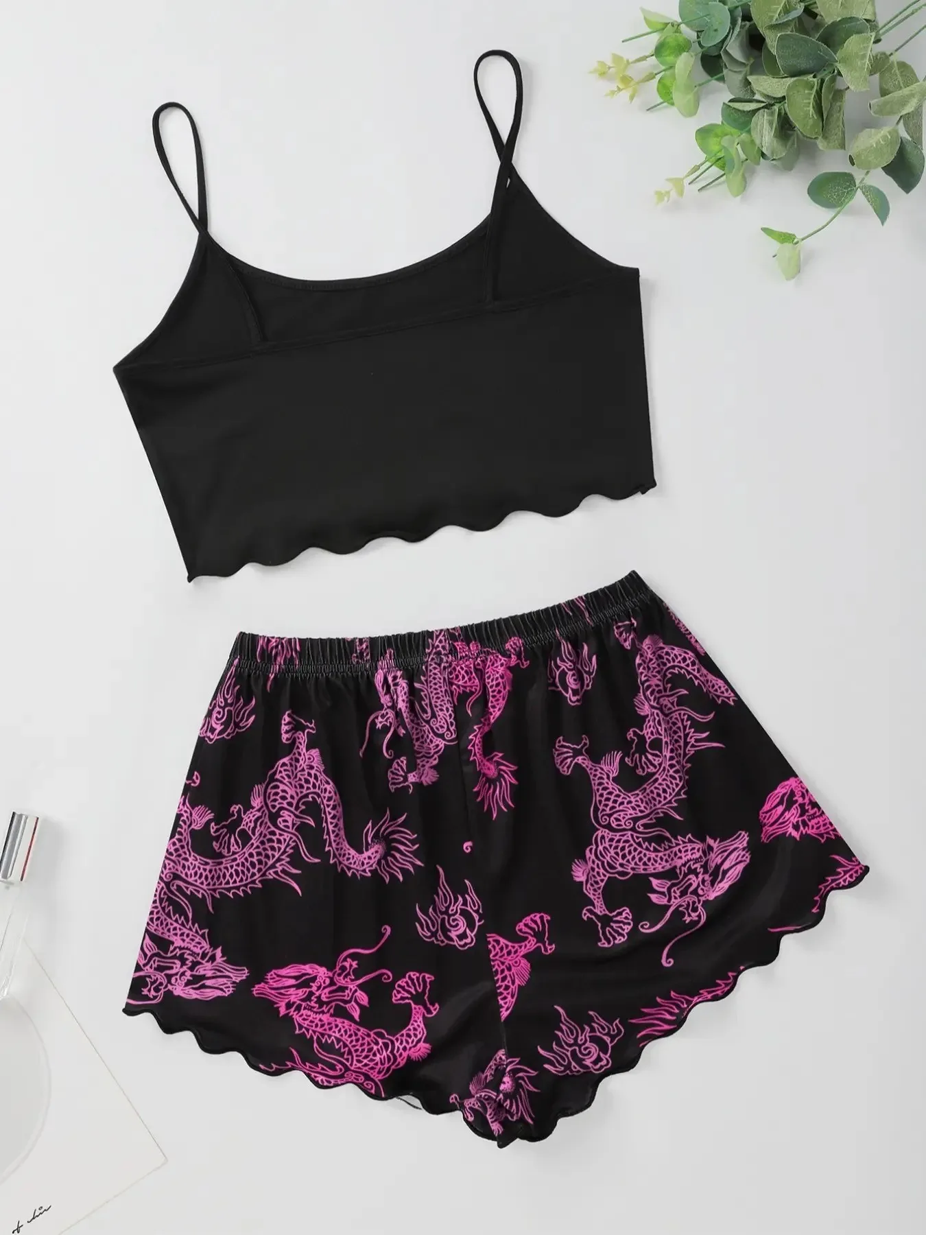 Sexy Nachtwäsche Frauen gedruckt Drachen weste Neck holder Top Shorts Leoparden muster Pyjama Homewear Anzug Damen Nachtwäsche Lounge wear – Detail 15