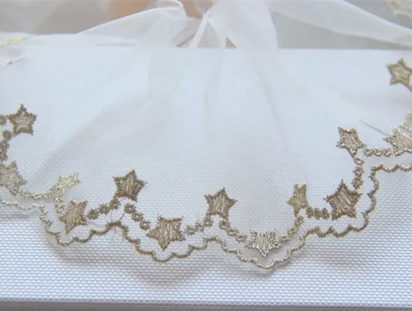 Width:7cm (2.80 inch) High grade Golden Stars Mesh Ivory White Lace Embroidery for DIY Garment Accessories (ss-489)