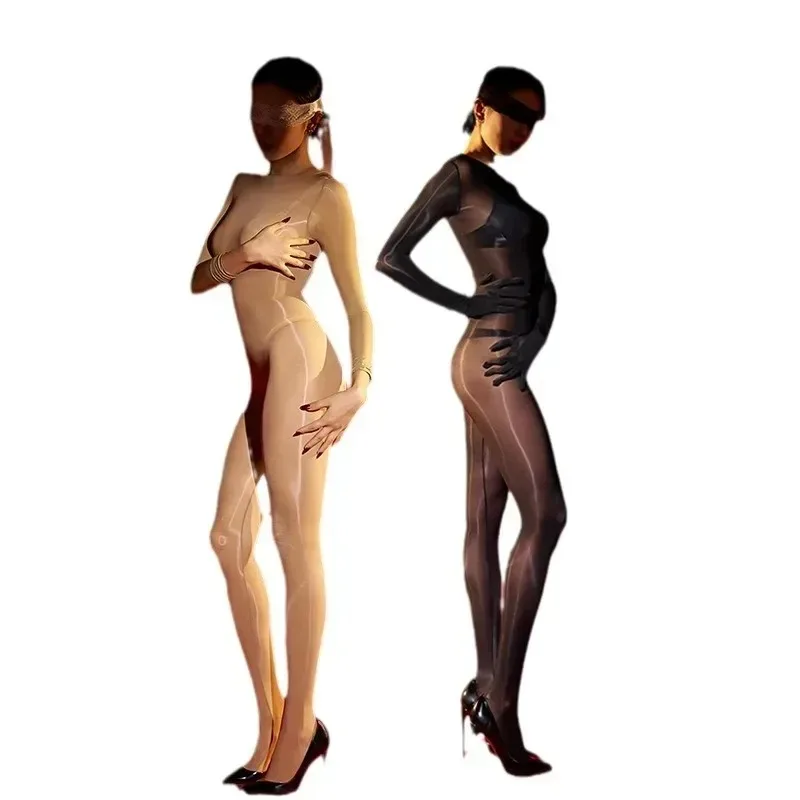 Sexy 8D Shiny Women Jumpsuit with/without Finger Gloves High Elastic Transparent Slimming Bodystocking Sex Game Sm Toys Tights