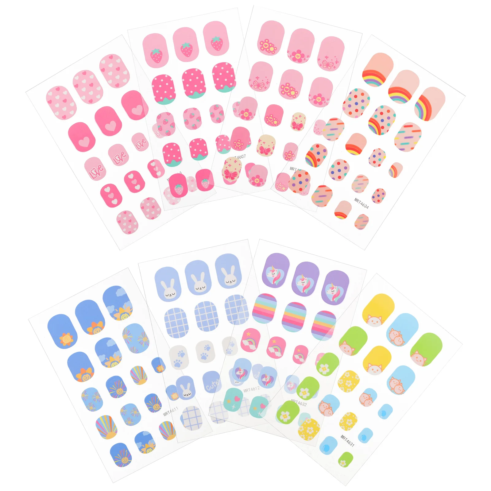 

8 Sheets Children's Nail Stickers Manicure False Girl Tips Cute Press on Nails for Kids Fake Kit