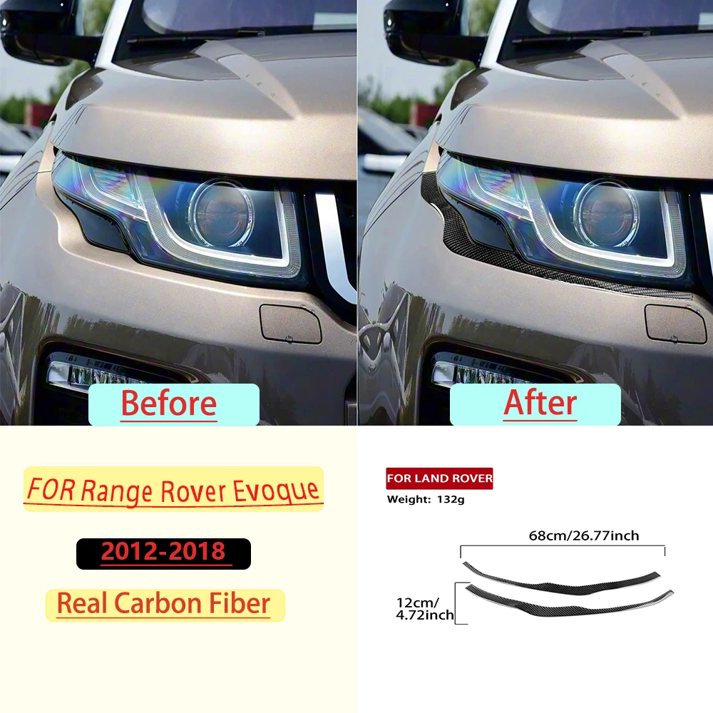 Real Soft Carbon Fiber For Range Rover Evoque 2012-2018 Car Headlight Eyelid Eyebrow Panel Trim Sticker Interior Accessories