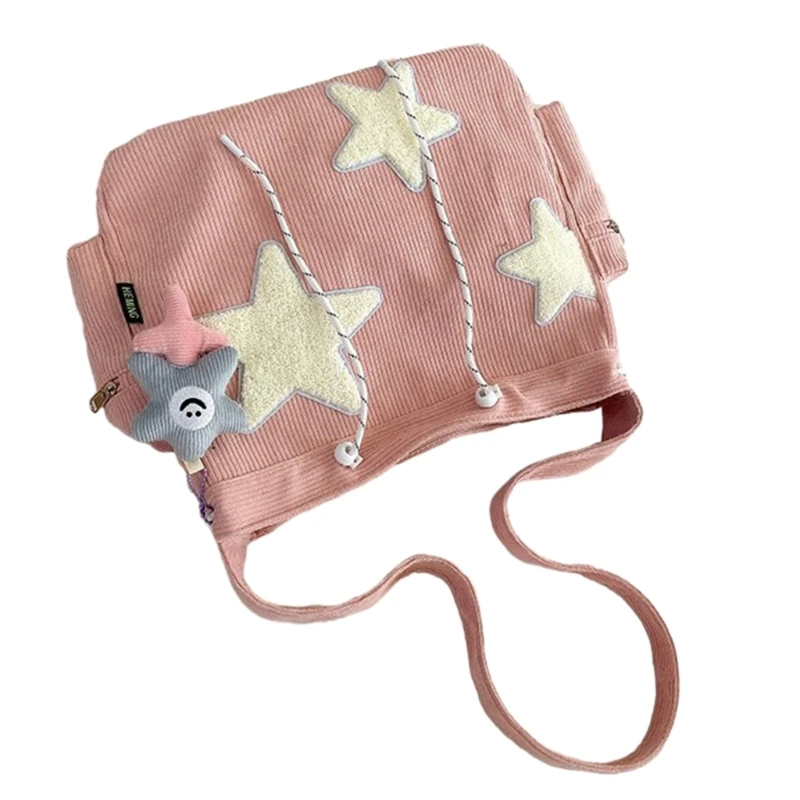 Stylish Corduroy Shoulder Bag with Star Pendant Crossbody Bags Perfect for Daily Outings Dropship