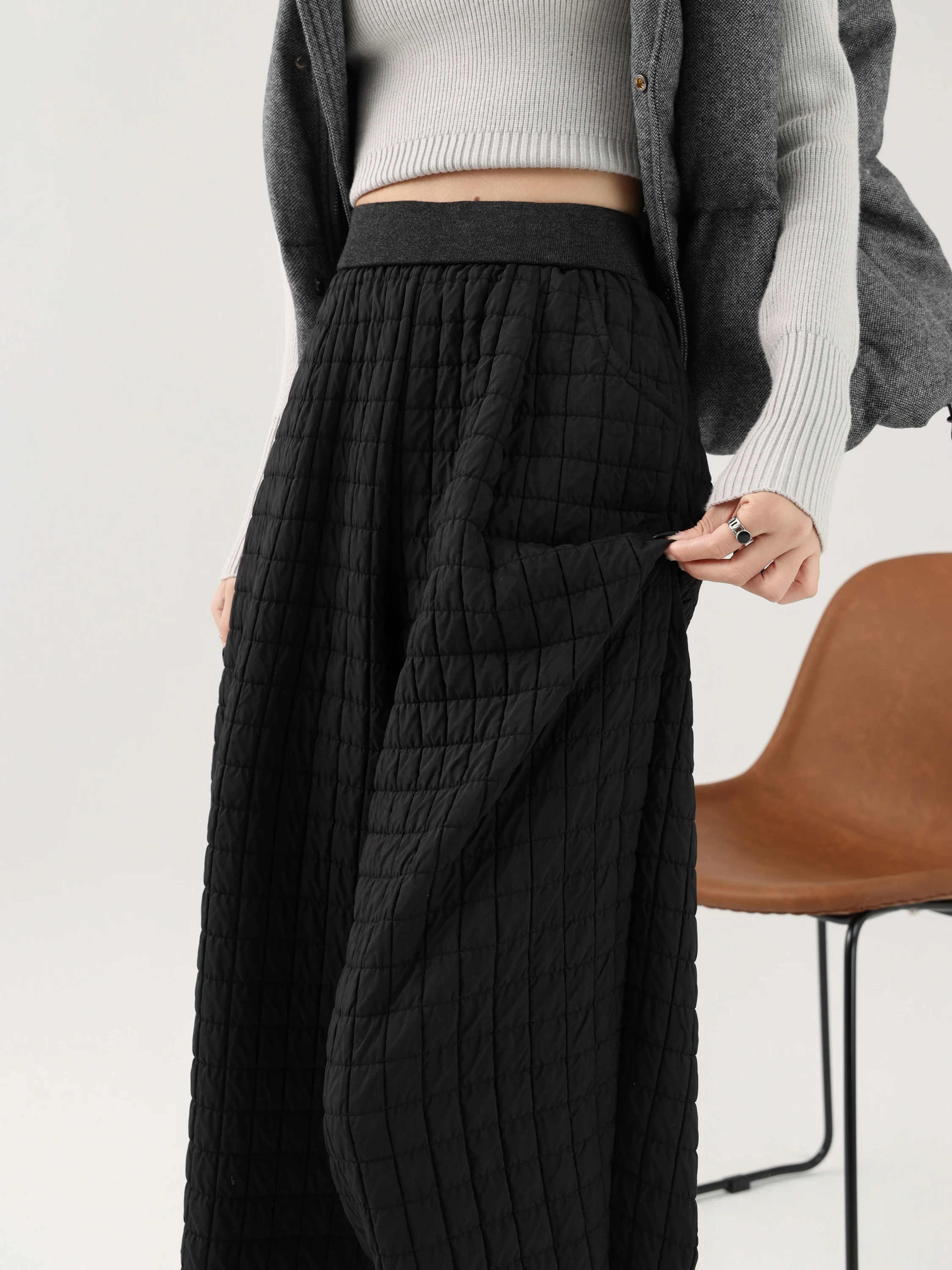 Thiened Cotton Wide Leg Pants High Waist Loose Fit Casual Winter Trousers for Women Korean Sle Commute Faion