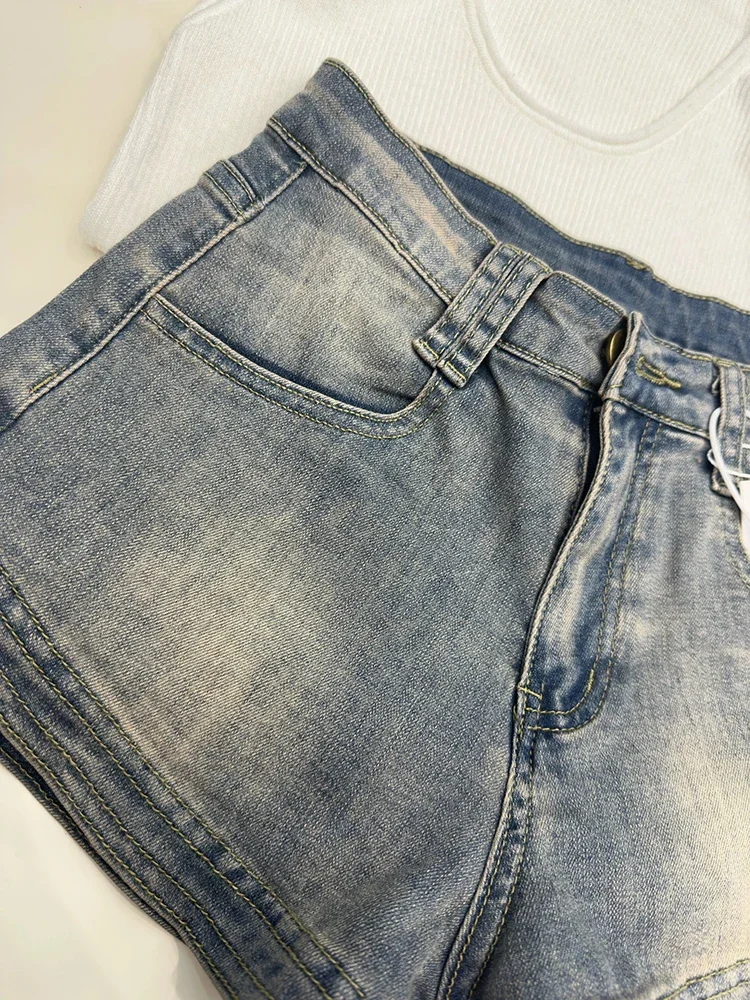 Short en Jean Classique et Sexy pour Femme, Fermeture Éclair, Bouton Basique, Décontracté, Mode, Lavé, Poches Simples, Vintage, Denim, Y2K, Été