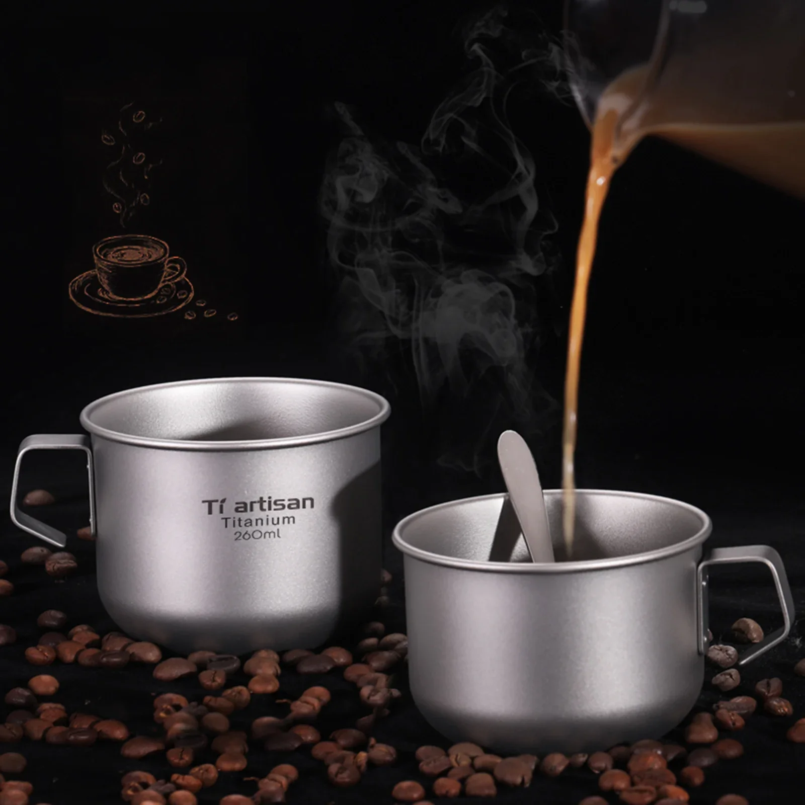 

Компактная кофейная чашка Ti 260 мл для кемпинга на открытом воздухе, чайная чашка с фиксированной ручкой, сверхлегкая портативная посуда для напитков для кемпинга на открытом воздухе