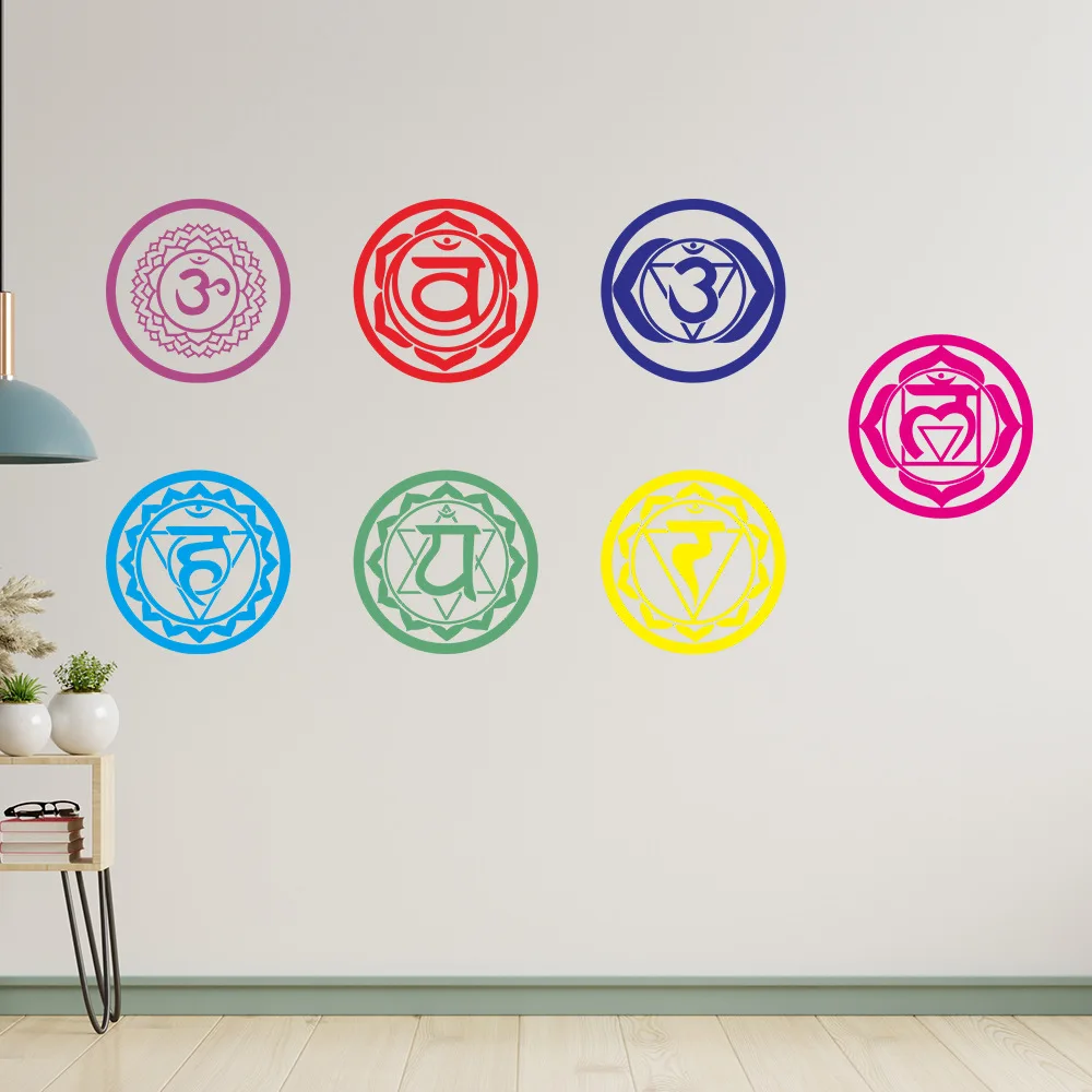 7 Chakras Vinyl Stickers Health Aum Meditation Yoga Om Meditation Symbol Art Wall Decals Home Decoration 7PCS/Set