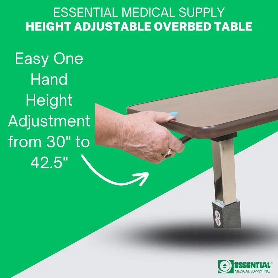 Height Adjustable Automatic Overbed Table Woodgrain Top with Locking Wheels, Perfect for Hospital and Home Use Table for Easy A