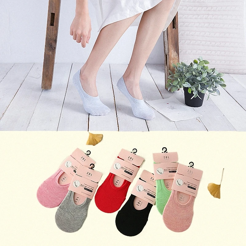 5/10 Pairs High Quality Women's Comfortable Boat Socks Cotton Solid Color Invisible Socks Silicone Non Slip Women Socks