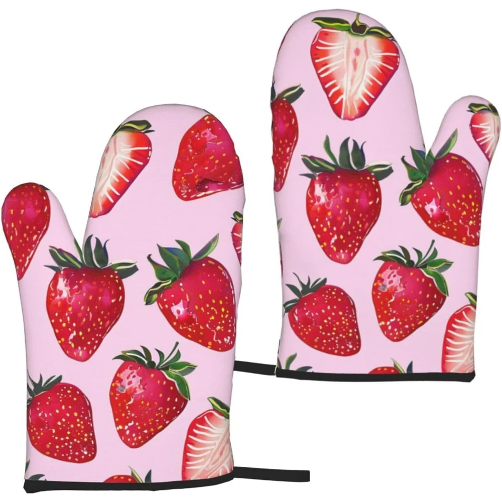 

Розовые милые рукавицы для духовки с принтом клубники, 2 шт. - термостойкие водонепроницаемые тканевые перчатки для духовки для кухни, выпечки