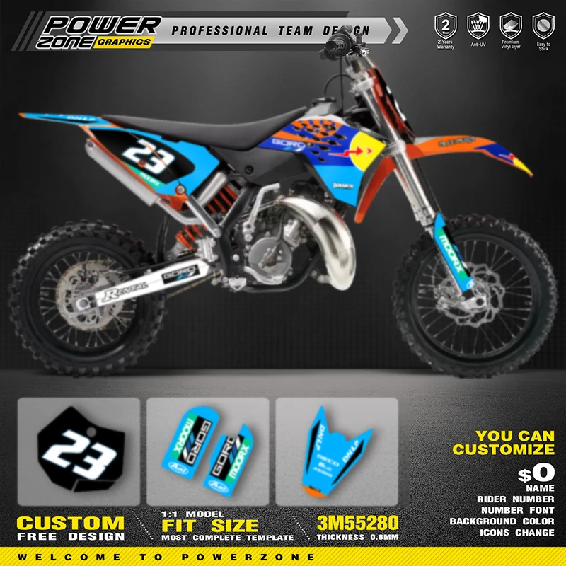 

PowerZone Custom Team Graphics Backgrounds Decals For 3M Stickers Kit For KTM SX65 2009 2010 2011 2012 2013 2015 SX65cc 03