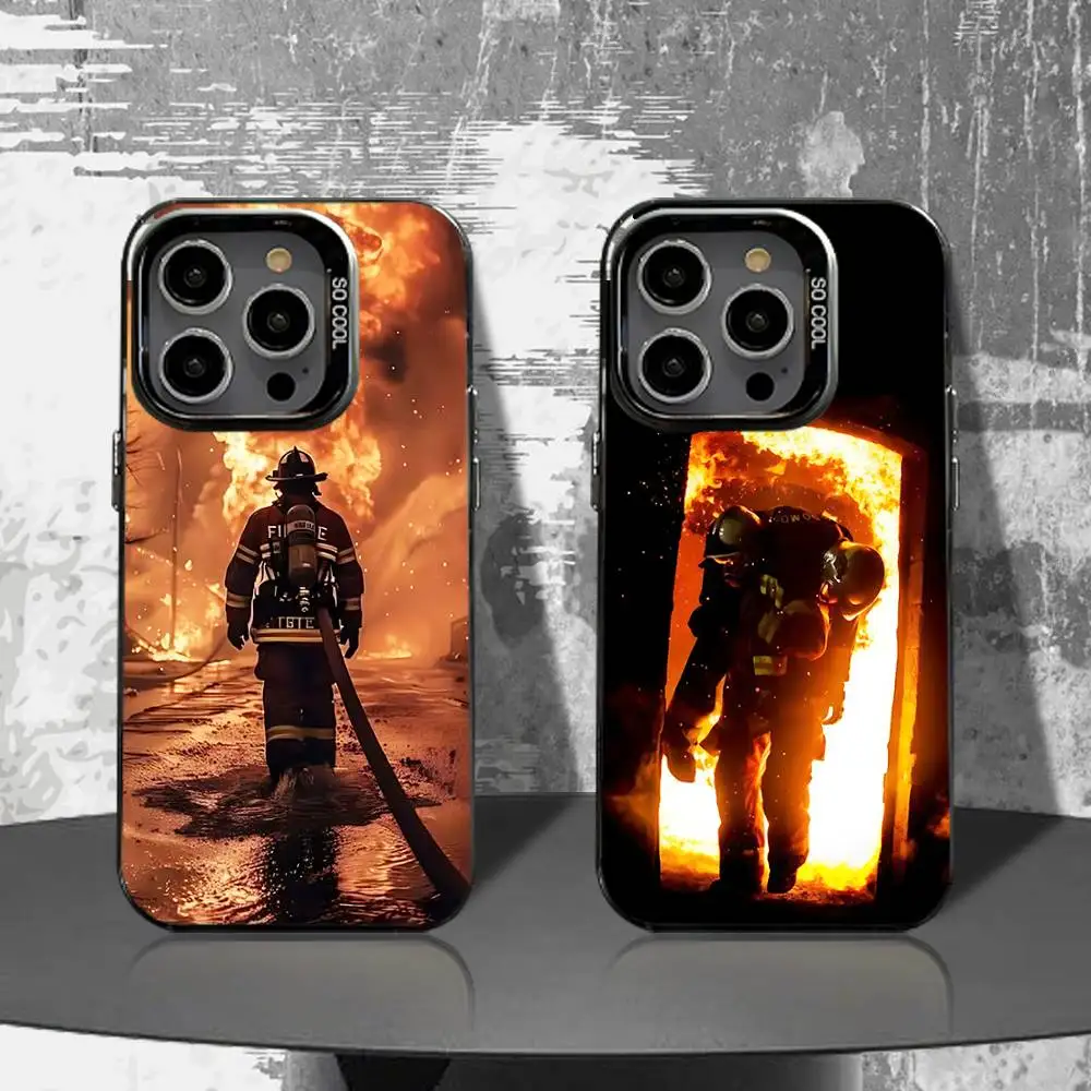 

Firefighter Fireman Phone Case For iPhone 16,15,14,13,12,11,Pro,XS,Max,Plus,Mini,SE4,E Black Matte Shockproof Cover